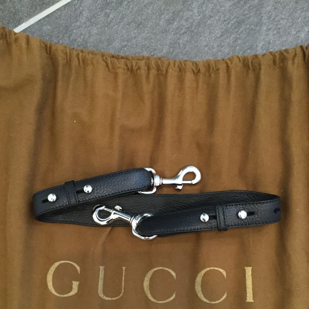 New Gucci Black SHW Leather Handbag Strap Replace